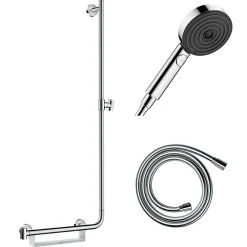Pommeau De Douche, Flexible Et Barre De Douche|Hansgrohe Barre de douche PMR Unica 110 avec poignée à gauche Chromé + Pommeau de douche Pulsify 3 jets + flexible Isiflex 160cm