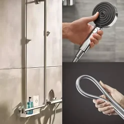 Pommeau De Douche, Flexible Et Barre De Douche|Hansgrohe Barre de douche PMR Unica 110 avec poignée à gauche Chromé + Pommeau de douche Pulsify 3 jets + flexible Isiflex 160cm
