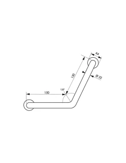 Thirard Barre de maintien coudée, inox 304, longueur 350mm, angle 135 degrés, diamètre 32mm, finition inox brossé -