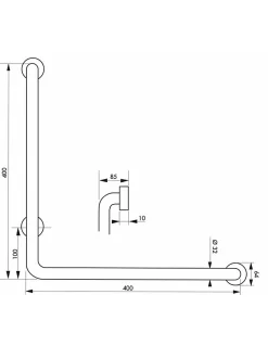 Thirard Barre de maintien coudée, inox 304, longueur 800mm, angle 90 degrés, diamètre 32mm, finition inox poli -