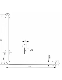 Barre D'Appui|Thirard Barre de maintien coudée, inox 304, longueur 800mm, angle 90 degrés, diamètre 32mm, finition inox brossé -