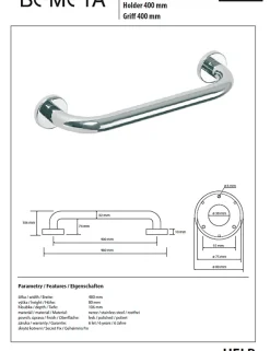 Barre D'Appui|Bemeta Barre de maintien de douche HELP en acier inoxydable-48x8x10,6cm--