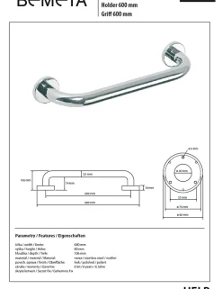 Bemeta Barre de maintien de douche HELP en acier inoxydable-68x8x10,6cm--