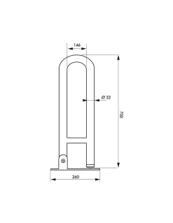 Thirard Barre de maintien rabattable, inox 304, longueur 700mm, diamètre 32mm, finition inox poli -