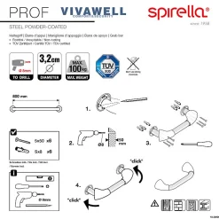 Barre D'Appui|Spirella Barre de redressement ou d'appui PROF Acier Inox 80cm Blanc