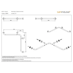 Sanindusa Barre de relèvement et appui murale d'angle 4 points PMR normes handicapé WcCare 77x77 blanche