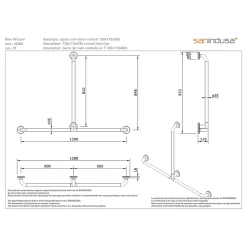 Sanindusa Barre de relèvement et appui droite en T horizontal 1 remontée PMR normes handicapé NewWCCare inox brossé