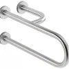 Sanindusa Barre de relèvement et appui en U avec renfort latéral à droite PMR normes handicapé NewWCCare 60 inox brossé