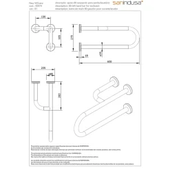 Barre D'Appui|Sanindusa Barre de relèvement et appui en U avec renfort latéral à gauche PMR normes handicapé NewWCCare 60 inox brossé
