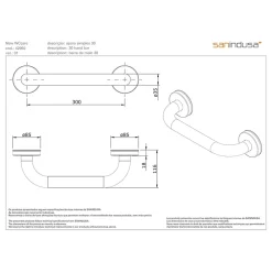Sanindusa Barre de relèvement et appui PMR normes handicapé NewWCCare 30 inox brossé