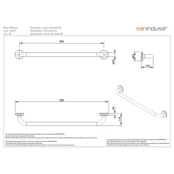 Sanindusa Barre de relèvement et appui droite PMR normes handicapé NewWCCare 80 inox brossé