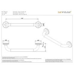 Sanindusa Barre de relèvement et appui PMR normes handicapé NewWCCare 45 inox brossé
