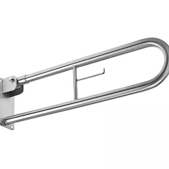 Sanindusa Barre de relèvement et appui WC murale en U rabattable avec porte papier PMR normes handicapé NewWCCare 80 inox brossé