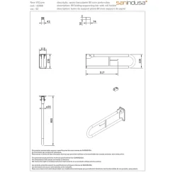 Sanindusa Barre de relèvement et appui WC murale en U rabattable avec porte papier PMR normes handicapé NewWCCare 80 inox brossé