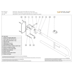 Sanindusa Barre de relèvement et appui WC murale en U rabattable avec porte papier PMR normes handicapé NewWCCare 80 inox brossé