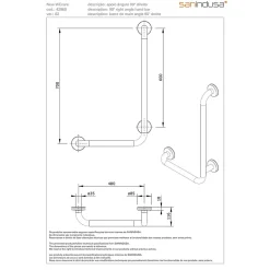 Barre D'Appui|Sanindusa Barre de relèvement et appui en angle à droite coudée à 90 PMR normes handicapé NewWCCare inox brossé