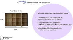 Armoire De Toilette|Trend Team BAY - Meuble salle de bain mélaminé. Armoire de toilette avec miroir. L - H - P : 123 - 71 - 18 cm