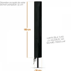 Etendoir À Linge|Linxor Bâche, housse de protection imperméable pour séchoir parapluie - 180 x 30 x 30 cm - Noir -