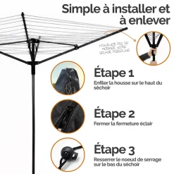Etendoir À Linge|Linxor Bâche, housse de protection imperméable pour séchoir parapluie - 180 x 30 x 30 cm - Noir -