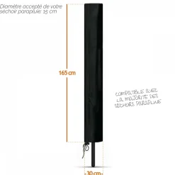 Etendoir À Linge|Linxor Bâche, housse de protection imperméable pour séchoir parapluie - 165 x 30 x 30 cm - Noir -