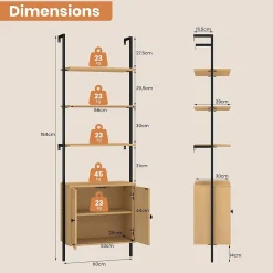 Giantex Bibliotheque avec 4 Niveaux d'Étagères Ouvertes en Bois,avec Cadre Métallique et Armoire 2 Niveaux, pour Salon, Chambre, Cuisine