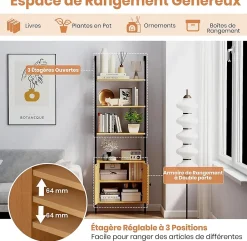 Giantex Bibliotheque avec 4 Niveaux d'Étagères Ouvertes en Bois,avec Cadre Métallique et Armoire 2 Niveaux, pour Salon, Chambre, Cuisine