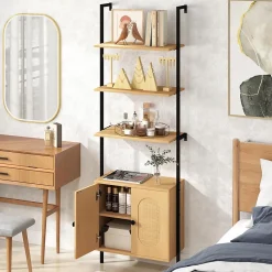 Giantex Bibliotheque avec 4 Niveaux d'Étagères Ouvertes en Bois,avec Cadre Métallique et Armoire 2 Niveaux, pour Salon, Chambre, Cuisine