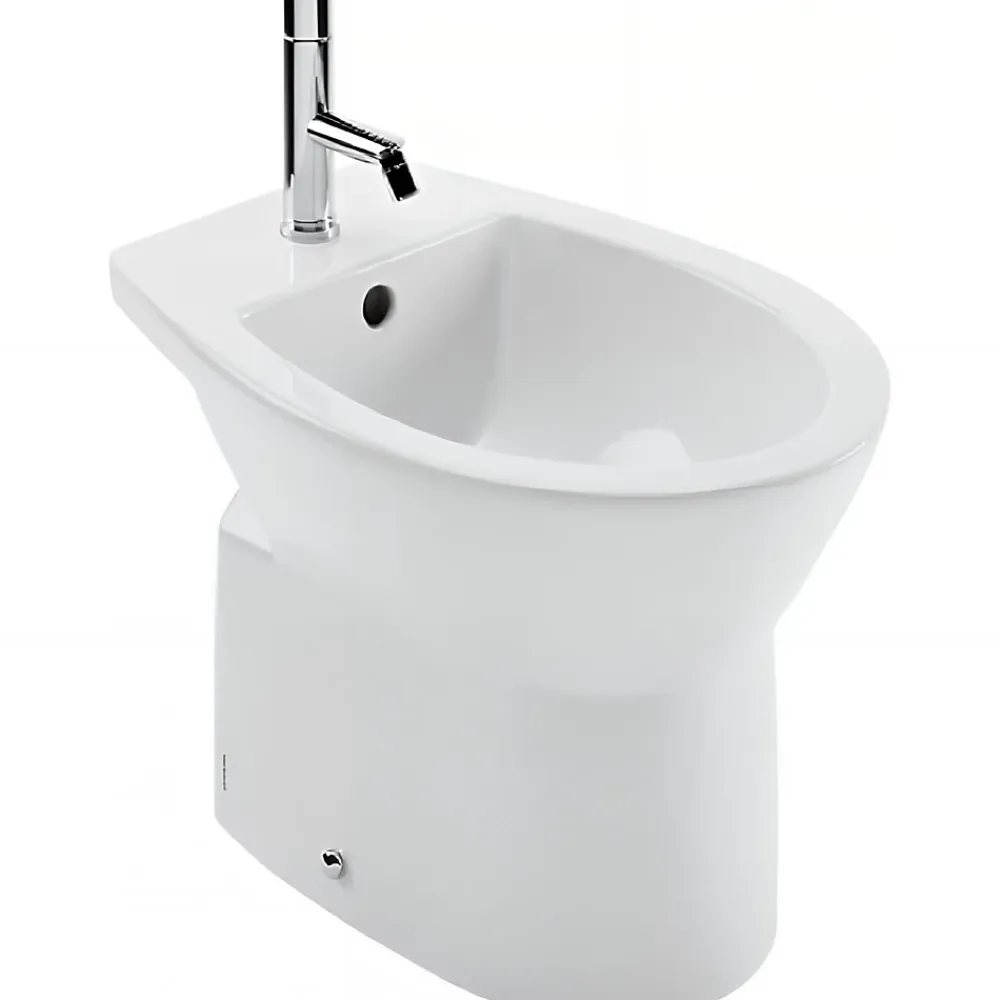 Sanindusa Bidet Easy compact gain de place céramique traditionnelle pose au sol avec trous pour abattant (non compris) blanc