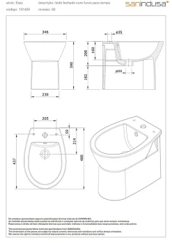 Sanindusa Bidet Easy compact gain de place céramique traditionnelle pose au sol avec trous pour abattant (non compris) blanc