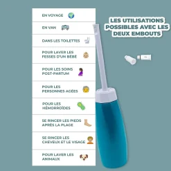 Expert Bidet Portable pour Toilette Intime avec deux embouts ajustables - Marque Française - 400 ml - Douchette de Voyage - WC