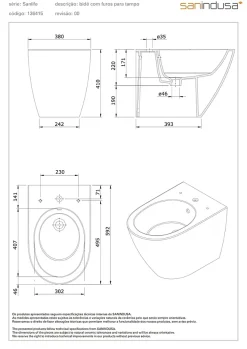 Sanindusa Bidet Sanlife céramique traditionnelle avec trous pour abattant (non inclus) blanc