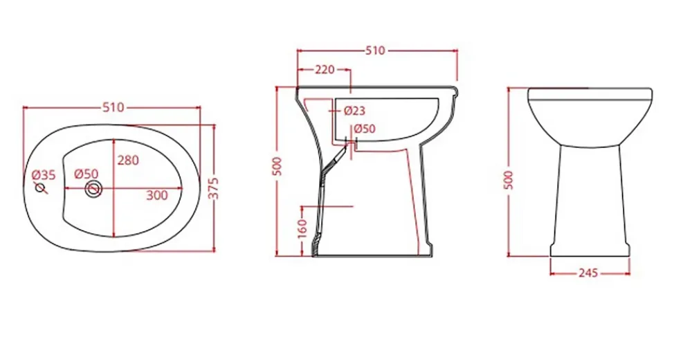 Goman Srl Bidet surélevé céramique ALTO 3 - Blanc - Hauteur 50 cm - Profondeur : 51 cm - Largeur : 37,5 cm