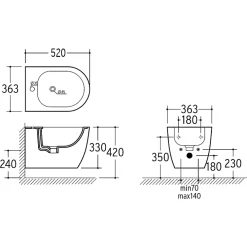 Bidet|Otitec Bidet suspendu - 52 x 36,3 x 33 cm - Blanc -VELA