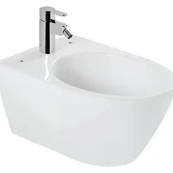 Sanindusa Bidet suspendu céramique traditionnelle Sanlife avec trous pour abattant (abattant non compris) blanc