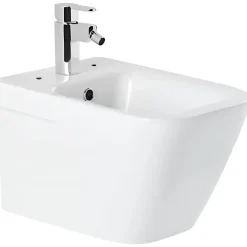 Sanindusa Bidet suspendu céramique traditionnelle Look avec trous pour abattant blanc (abattant, robinet et vidage non inclus)