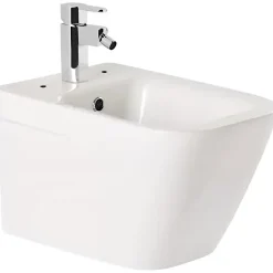 Sanindusa Bidet suspendu céramique traditionnelle Look avec trous pour abattant blanc (abattant, robinet et vidage non inclus)
