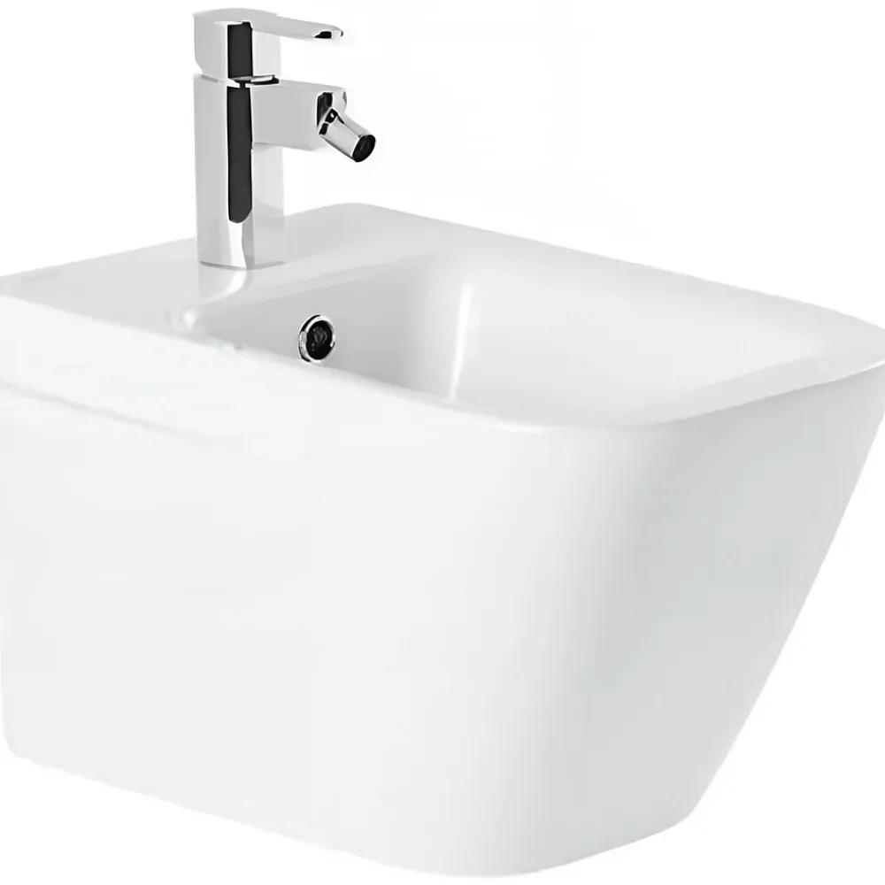 Sanindusa Bidet suspendu céramique traditionnelle Look 50x35 blanc (robinet et vidage non inclus)