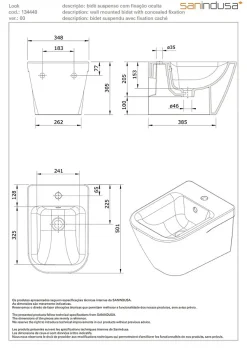 Sanindusa Bidet suspendu céramique traditionnelle Look 50x35 blanc (robinet et vidage non inclus)