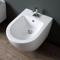 Bidet|Kiamami Valentina Bidet Suspendu Rond Blanc En Céramique Avec Évacuation Murale - Folk