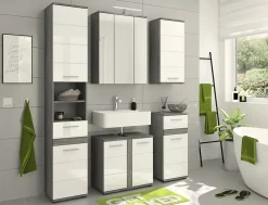 Meuble De Salle De Bains Faible Profondeur|Xonox Blake - Meuble bas en mélaminé blanc et argenté (L/H/P : 35x79x31 cm)