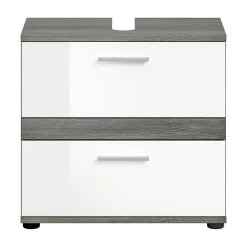 Meuble Sous Lavabo|Xonox Blake - Meuble sous-lavabo en mélaminé blanc et argenté (L/H/P : 60x57x34 cm)