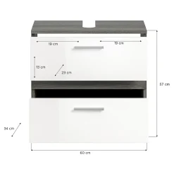Meuble Sous Lavabo|Xonox Blake - Meuble sous-lavabo en mélaminé blanc et argenté (L/H/P : 60x57x34 cm)