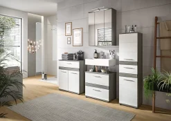 Meuble Sous Lavabo|Xonox Blake - Meuble sous-lavabo en mélaminé blanc et argenté (L/H/P : 60x57x34 cm)