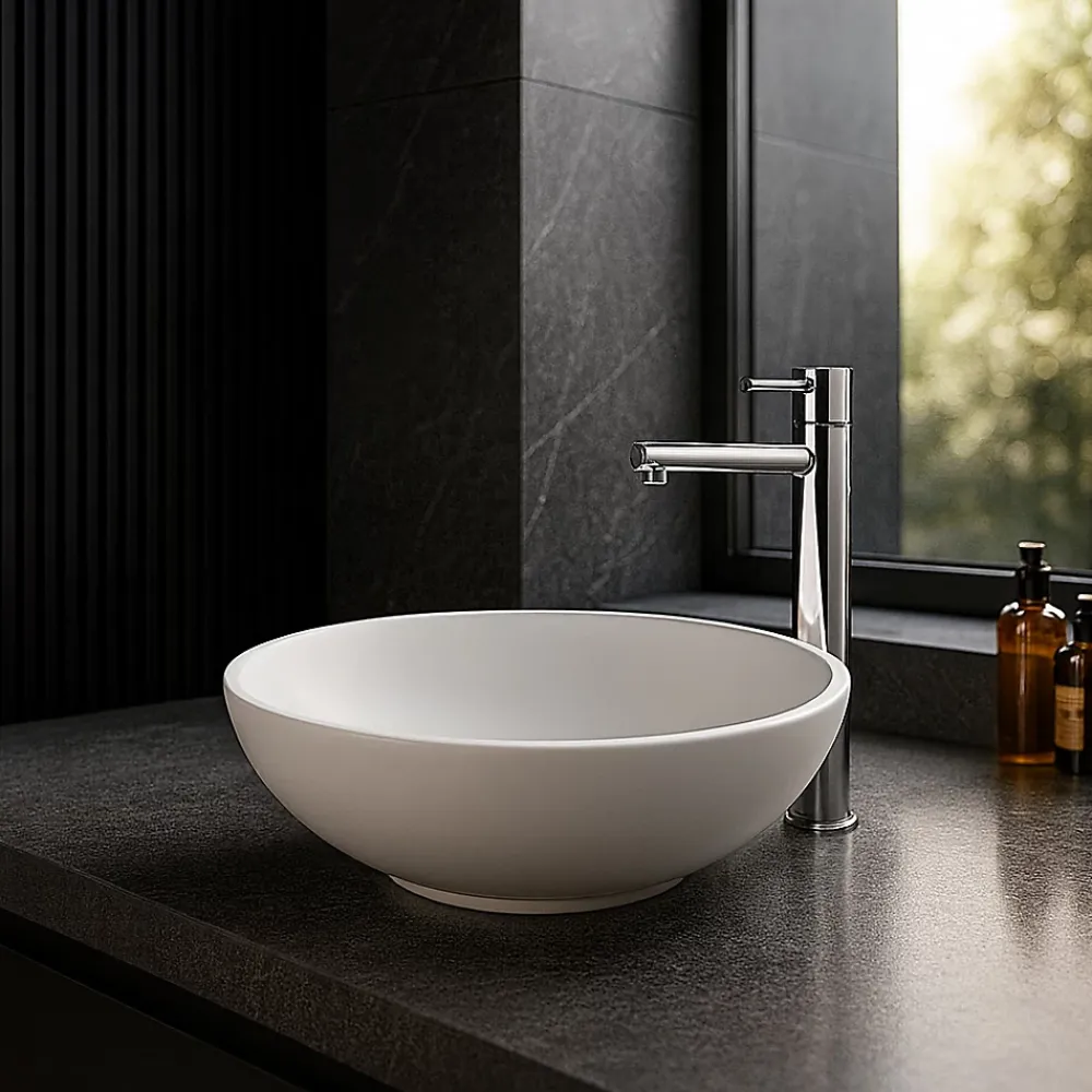 Vasque À Poser|Ambra BOLÉA - Vasque ronde à poser 40 cm en solide surface - Design épuré et contemporain