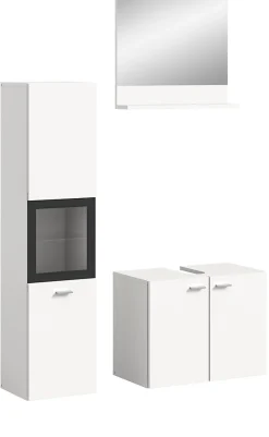 Xonox Boston - Ensemble de 3 meubles de salle de bains (L/H/P : 102x186x33 cm) en mélaminé blanc, vasque non incluse