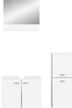 Meuble Sous Lavabo|Xonox Boston - Ensemble de 3 meubles de salle de bains (L/H/P : 102x186x33 cm) en mélaminé blanc, vasque non incluse