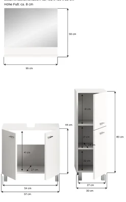 Meuble Sous Lavabo|Xonox Boston - Ensemble de 3 meubles de salle de bains (L/H/P : 102x186x33 cm) en mélaminé blanc, vasque non incluse