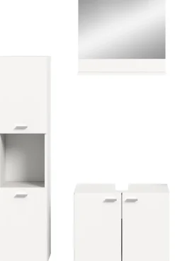 Meuble Sous Lavabo|Xonox Boston - Ensemble de 3 meubles de salle de bains (L/H/P : 102x186x33 cm) en mélaminé blanc, vasque non incluse