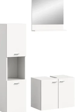 Meuble Sous Lavabo|Xonox Boston - Ensemble de 3 meubles de salle de bains (L/H/P : 102x186x33 cm) en mélaminé blanc, vasque non incluse