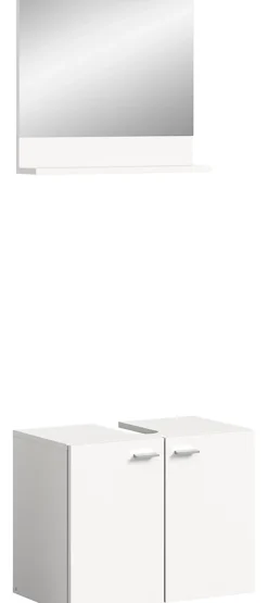 Meuble Sous Lavabo|Xonox Boston - Meuble sous lavabo et miroir (L/H/P : 57x44x33 cm) en mélaminé blanc, vasque non incluse